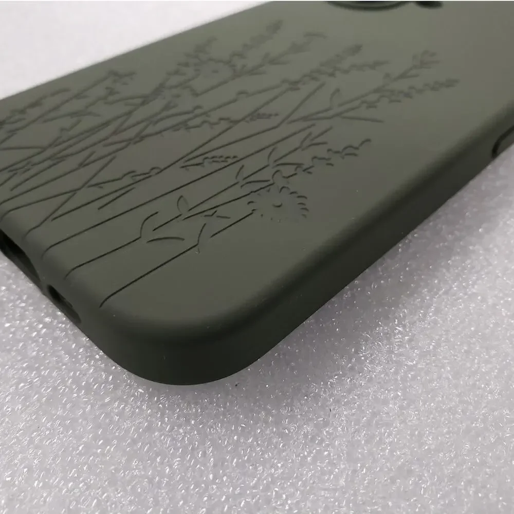 Floral Engraved Slim Protective Case for iPhone 16 Olive / Forest Green
